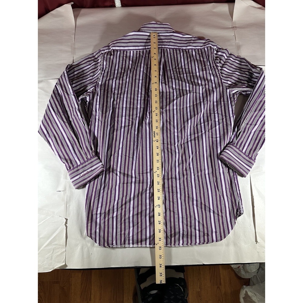 Peter Millar Dress Shirt Adult Large Purple White Striped Formal Quality Men's - Picture 7 of 14